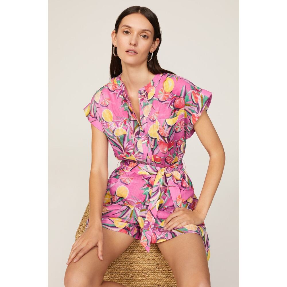 Scotch & Soda Pink Citrus Fruit Print Linen Tie Waist Romper Size M - Picture 5 of 16